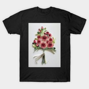 Printed Paper quilling Art. Rose bouquet. Wedding card. T-Shirt